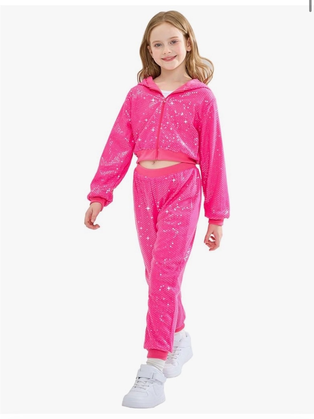 Girls Hot Pink Sequin Hoodie & Jogger Set nwot